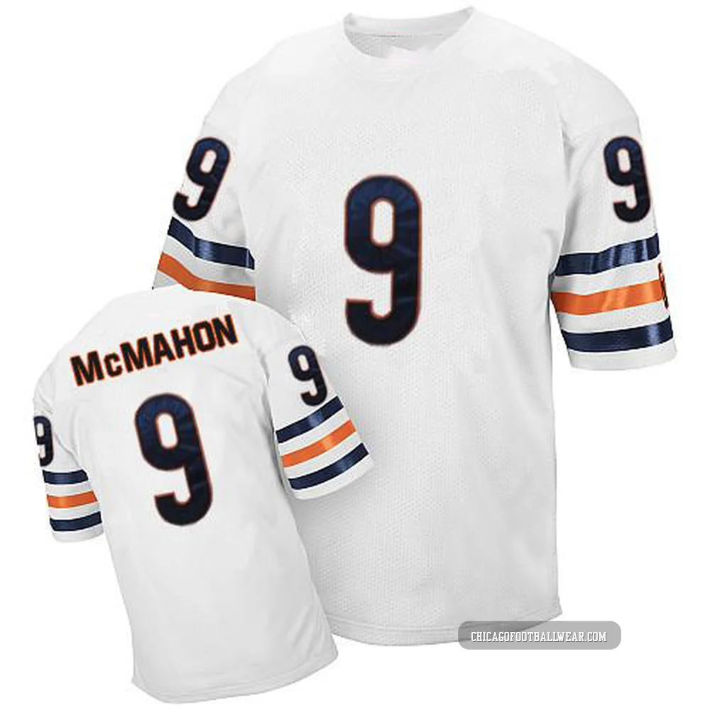 Jim McMahon ＃9 Men's Authentic Chicago Bears White Mitchell And Ness Small Number Throwback Jersey
