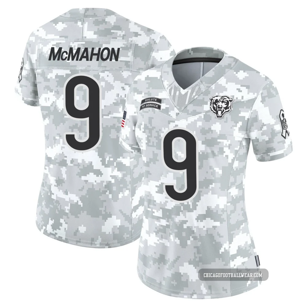Jim McMahon ＃9 Women's Limited Chicago Bears Arctic Camo 2024 Salute to Service Jersey