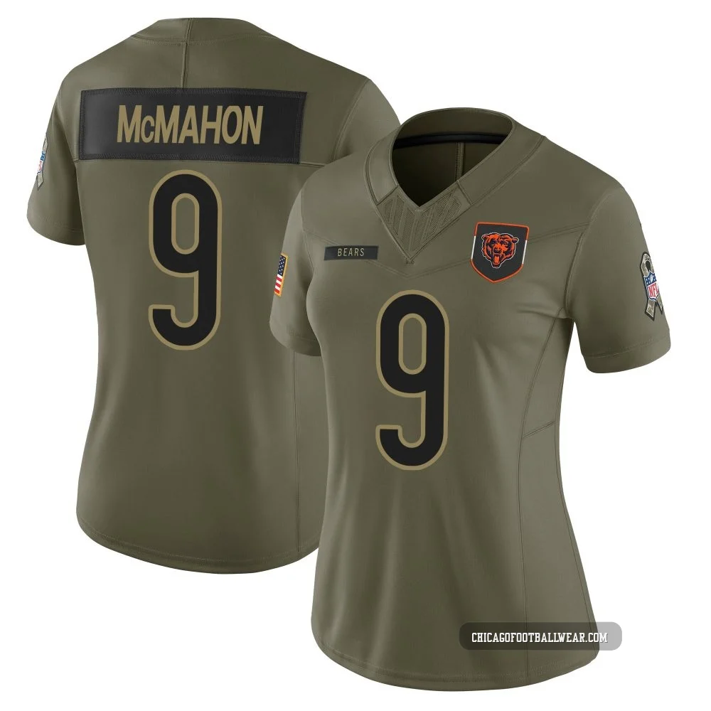 Jim McMahon ＃9 Women's Limited Chicago Bears Olive 2025 Salute to Service Jersey