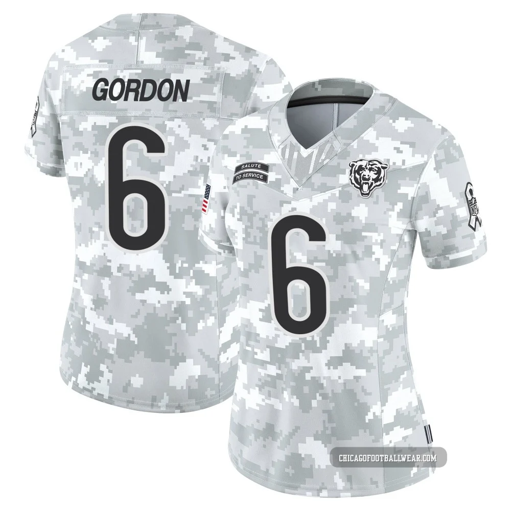 Kyler Gordon ＃6 Women's Limited Chicago Bears Arctic Camo 2024 Salute to Service Jersey