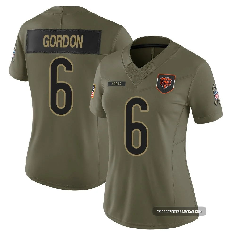 Kyler Gordon ＃6 Women's Limited Chicago Bears Olive 2025 Salute to Service Jersey