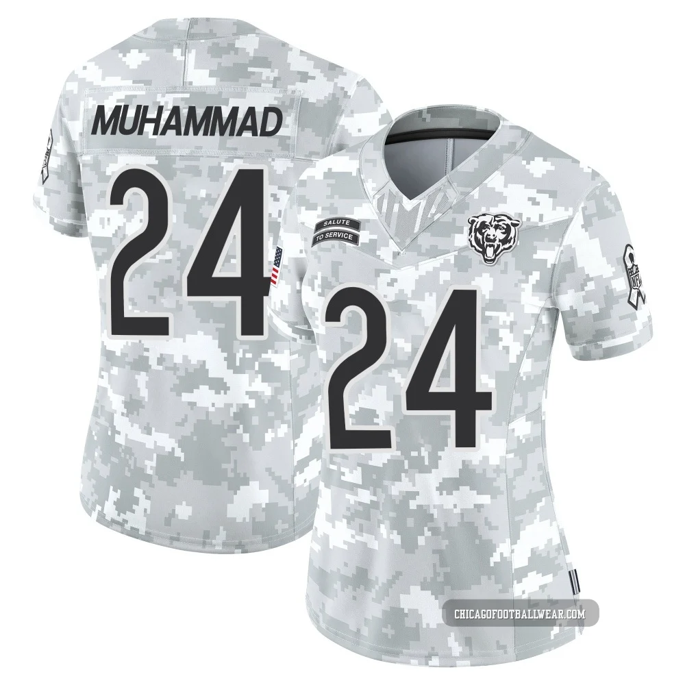 Malik Muhammad ＃24 Women's Limited Chicago Bears Arctic Camo 2024 Salute to Service Jersey
