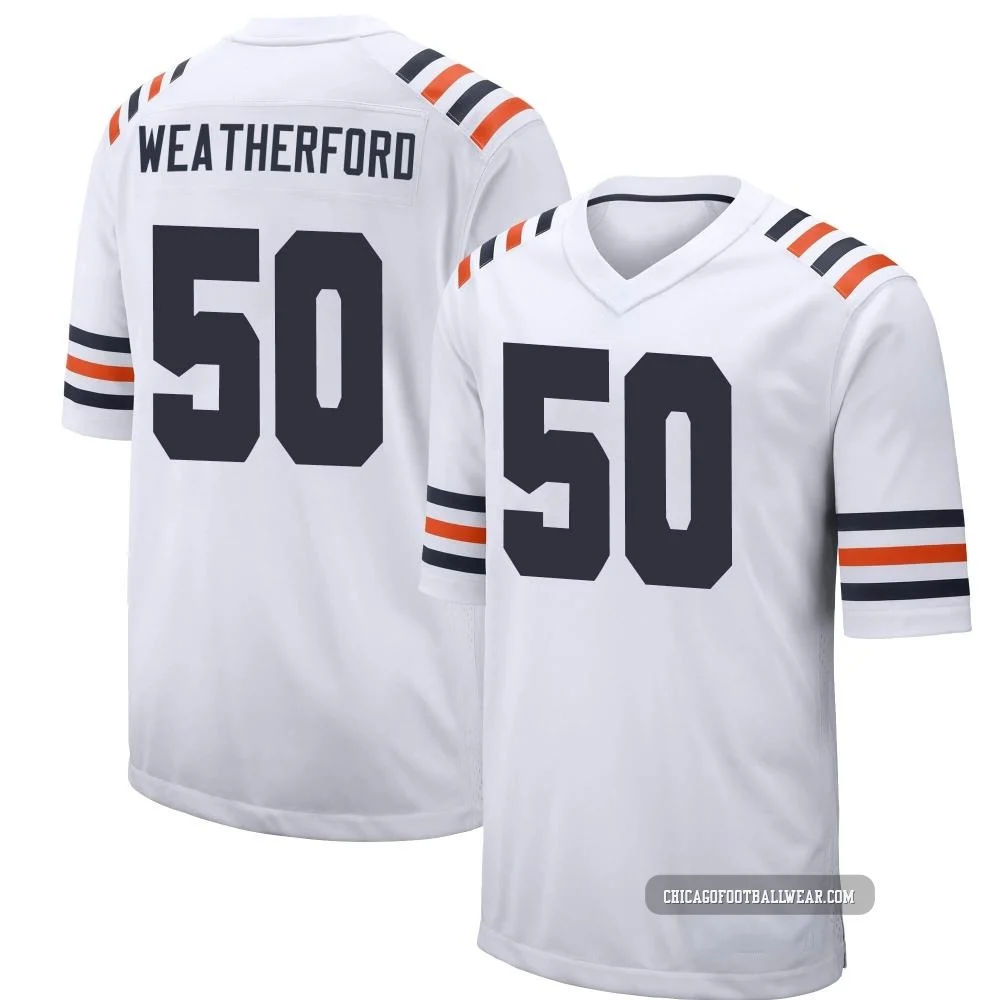 Sterling Weatherford ＃50 Men's Game Chicago Bears White Alternate Classic Jersey