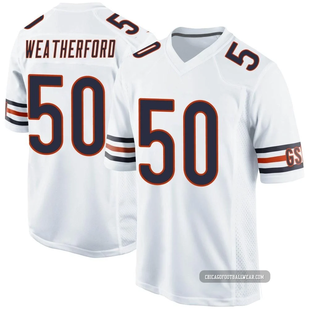 Sterling Weatherford ＃50 Men's Game Chicago Bears White Jersey