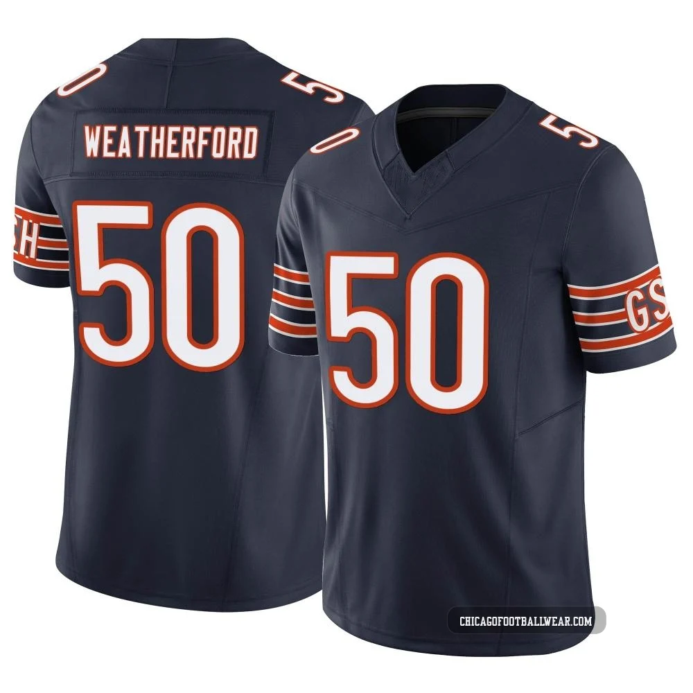 Sterling Weatherford ＃50 Men's Limited Chicago Bears Navy Vapor F.U.S.E. Jersey