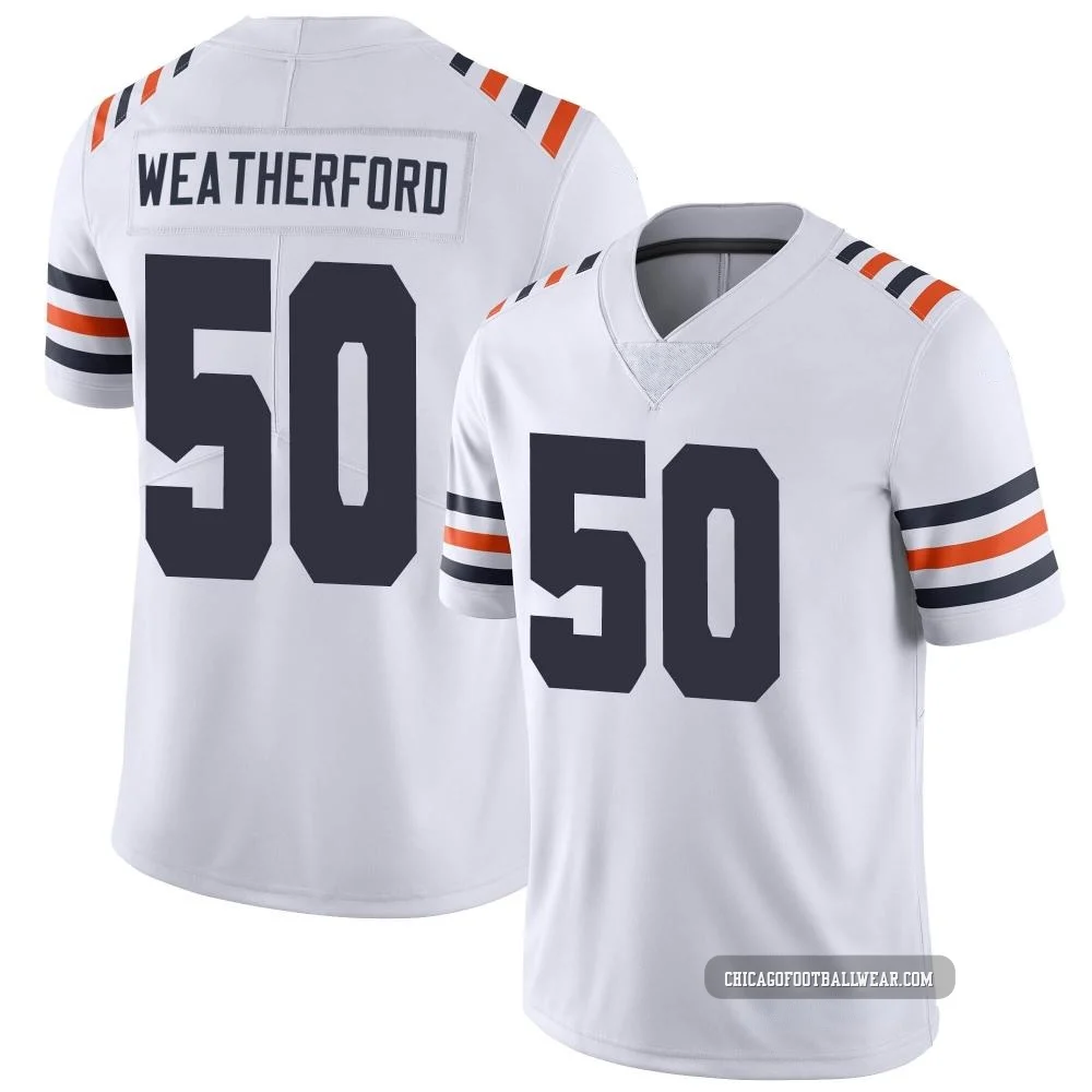 Sterling Weatherford ＃50 Men's Limited Chicago Bears White Alternate Classic Vapor Jersey
