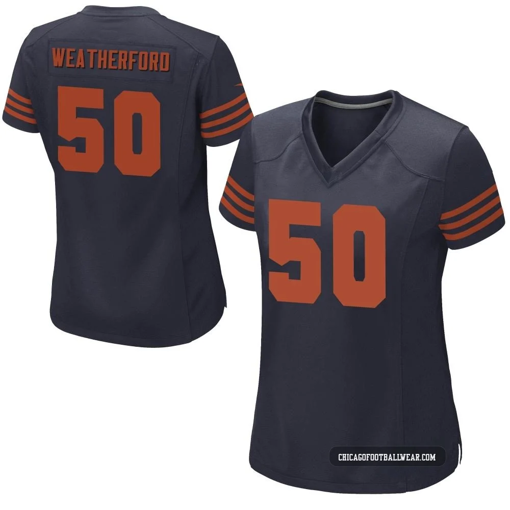 Sterling Weatherford ＃50 Women's Game Chicago Bears Navy Blue Alternate Jersey