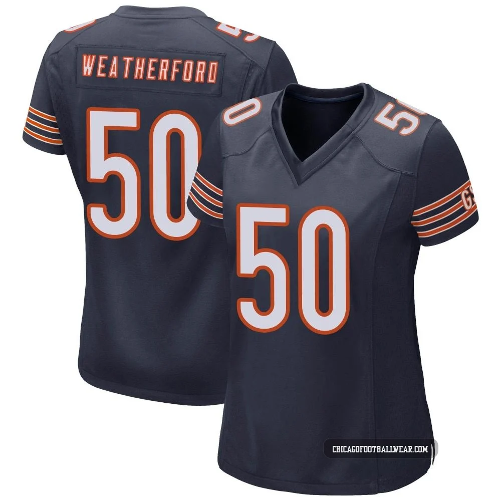 Sterling Weatherford ＃50 Women's Game Chicago Bears Navy Team Color Jersey