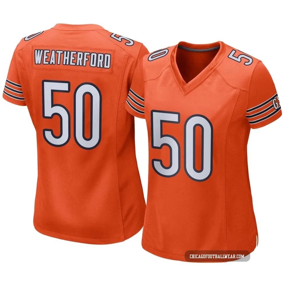 Sterling Weatherford ＃50 Women's Game Chicago Bears Orange Alternate Jersey