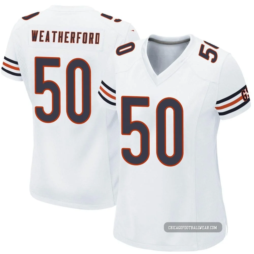 Sterling Weatherford ＃50 Women's Game Chicago Bears White Jersey