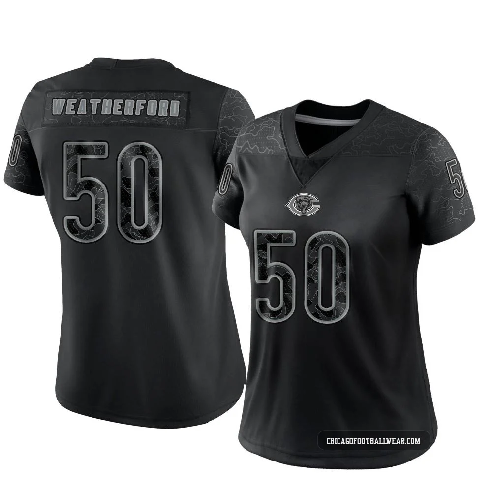 Sterling Weatherford ＃50 Women's Limited Chicago Bears Black Reflective Jersey