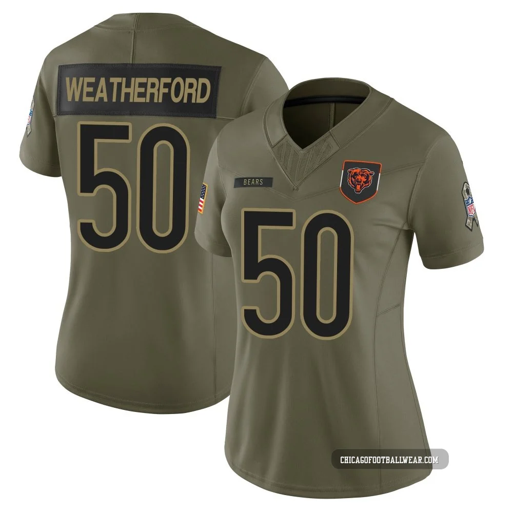 Sterling Weatherford ＃50 Women's Limited Chicago Bears Olive 2025 Salute to Service Jersey