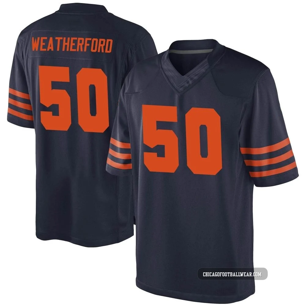 Sterling Weatherford ＃50 Youth Game Chicago Bears Navy Blue Alternate Jersey