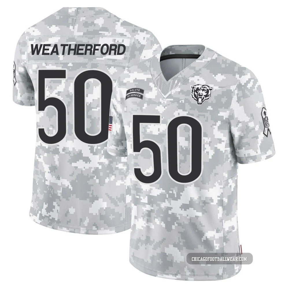 Sterling Weatherford ＃50 Youth Limited Chicago Bears Arctic Camo 2024 Salute to Service Jersey