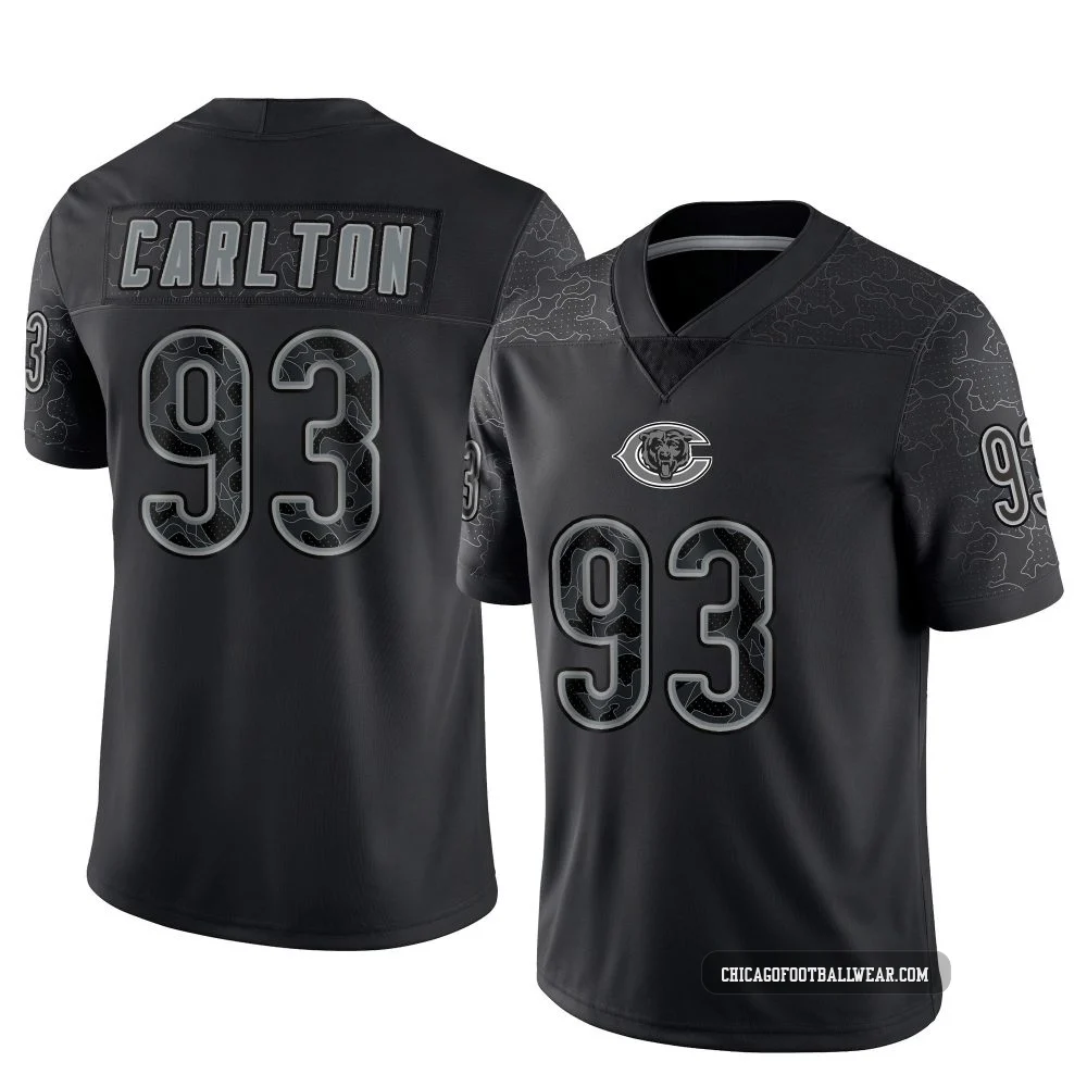 Xavier Carlton ＃93 Men's Limited Chicago Bears Black Reflective Jersey