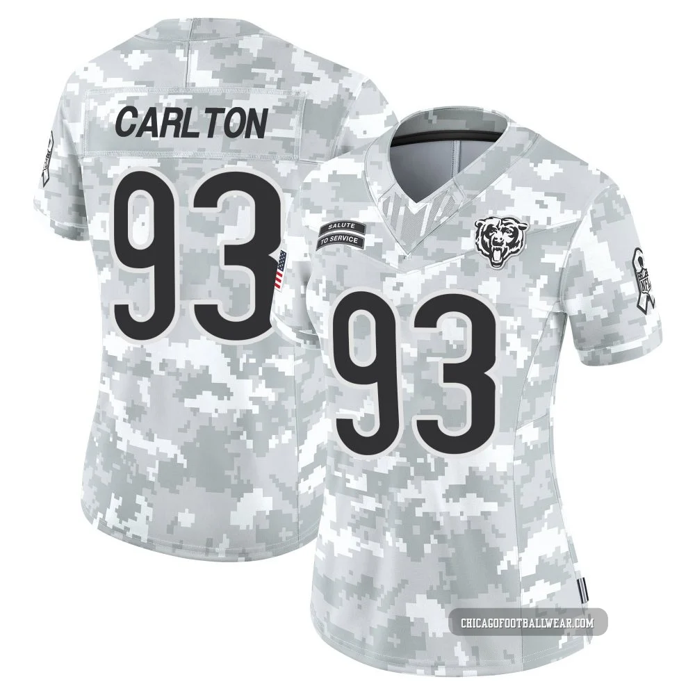 Xavier Carlton ＃93 Women's Limited Chicago Bears Arctic Camo 2024 Salute to Service Jersey