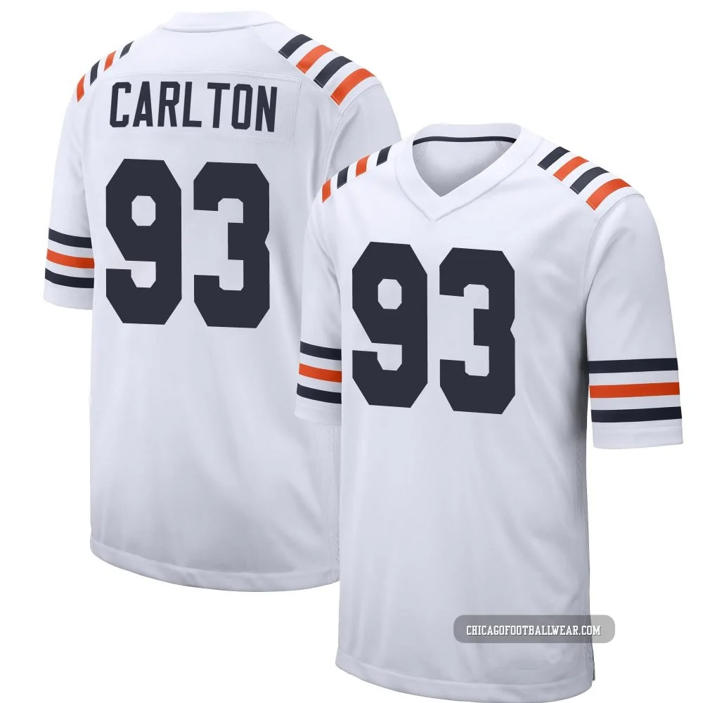 Xavier Carlton ＃93 Youth Game Chicago Bears White Alternate Classic Jersey