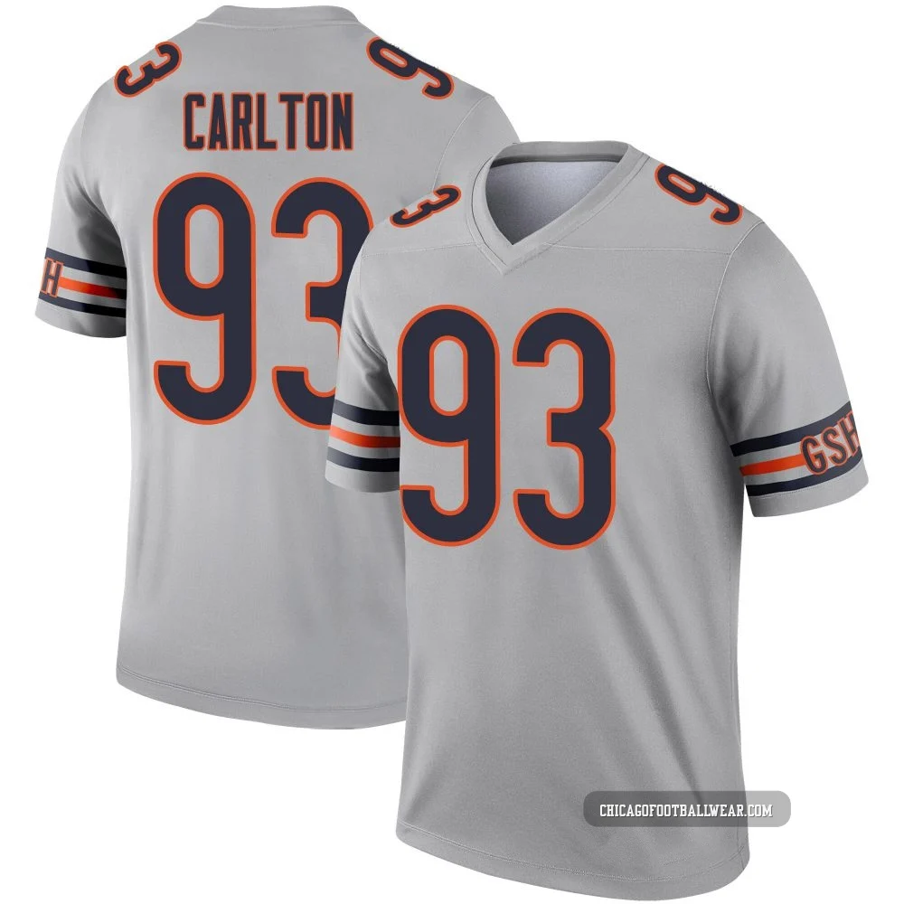 Xavier Carlton ＃93 Youth Legend Chicago Bears Inverted Silver Jersey